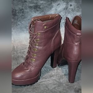 Plum leather Platform bootie heels